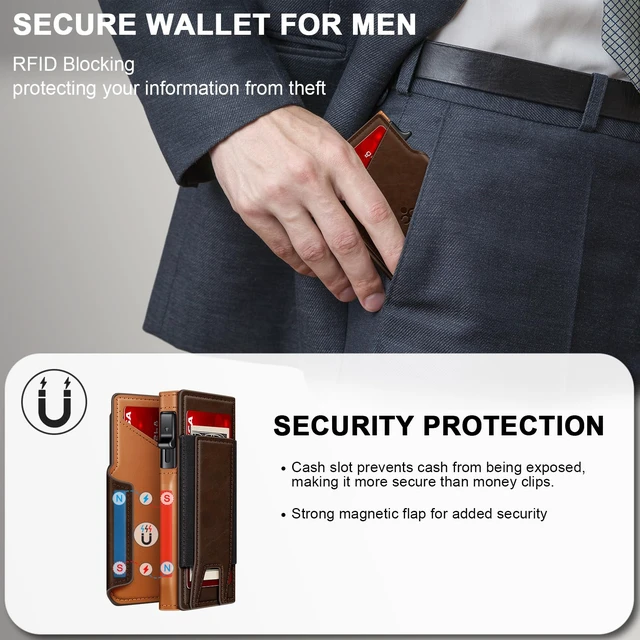 Alt view image 7 of 7 - Wallet for Men Wallet with Slim Pop Up Card Holder 9-13 Cards, Bifold Minimalist Smart Wallet RFID Blocking Credit Card Holder with ID Window & Stretchable Cash Slot Compact Metal Aluminum Card Case