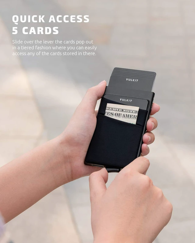 Alt view image 2 of 6 - Card Holder with Money Pocket Pop Up Wallet RFID Blocking Slim Metal Bank Card Case Holds 5 Cards and Notes (Black)