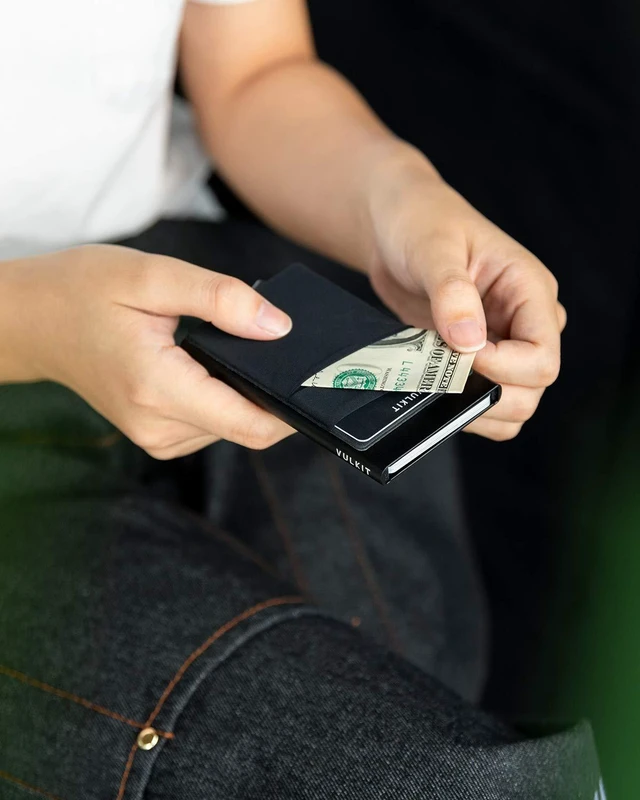 Alt view image 4 of 6 - Card Holder with Money Pocket Pop Up Wallet RFID Blocking Slim Metal Bank Card Case Holds 5 Cards and Notes (Black)