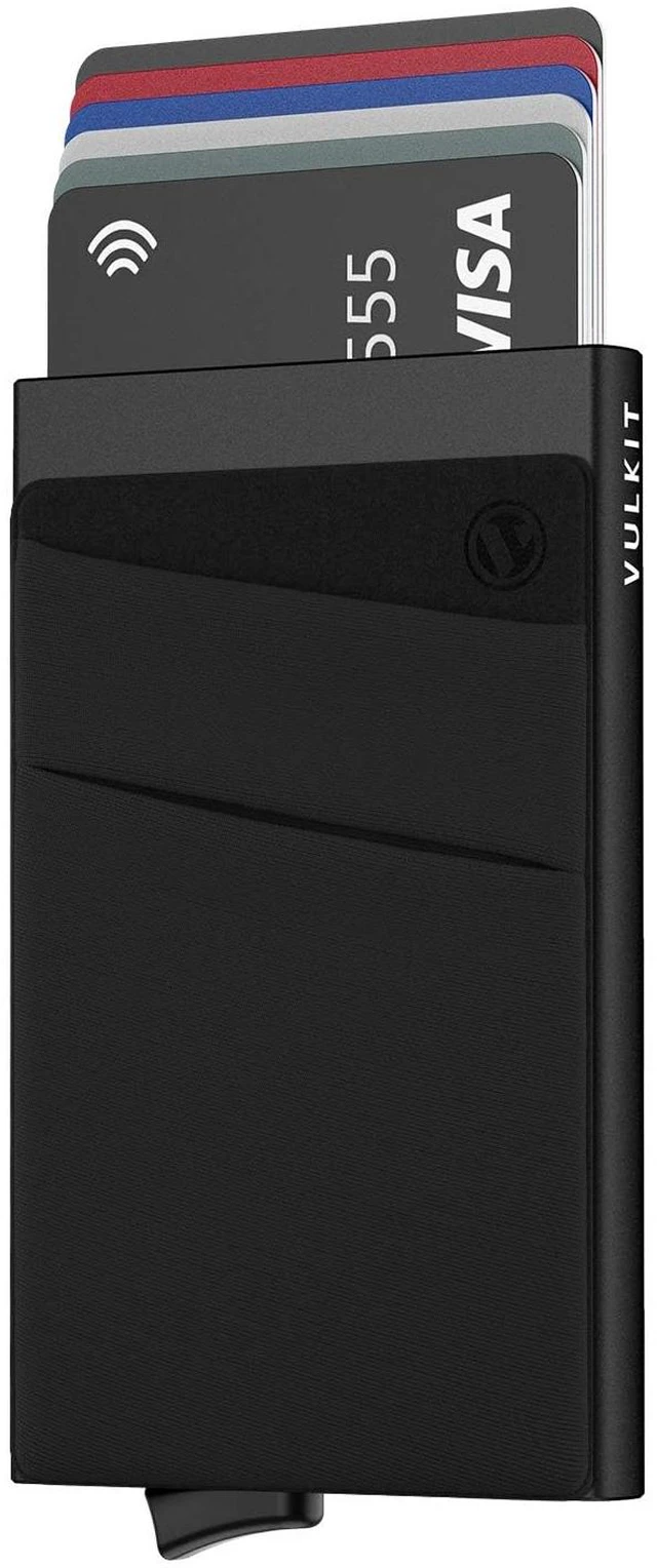 Main image of Card Holder with Money Pocket Pop Up Wallet RFID Blocking Slim Metal Bank Card Case Holds 5 Cards and Notes (Black)