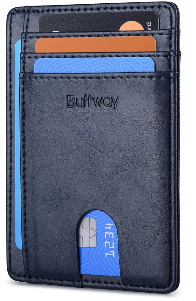 Main image of Slim Minimalist Front Pocket RFID Blocking Leather Wallets for Men and Women - Alaska Blue