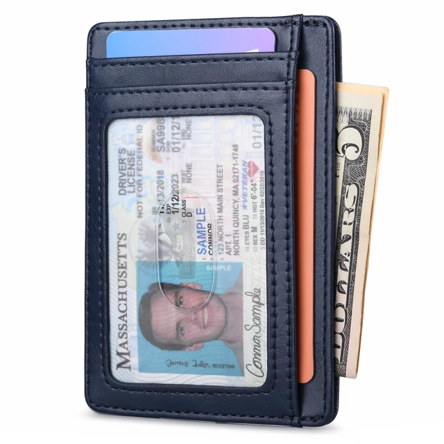 Alt view image 2 of 7 - Slim Minimalist Front Pocket RFID Blocking Leather Wallets for Men and Women - Alaska Blue