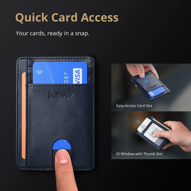 Alt view image 3 of 7 - Slim Minimalist Front Pocket RFID Blocking Leather Wallets for Men and Women - Alaska Blue