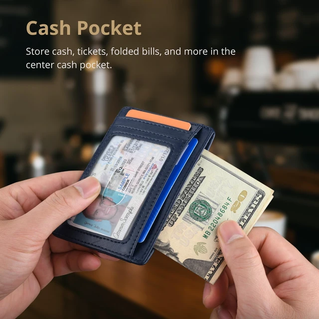 Alt view image 5 of 7 - Slim Minimalist Front Pocket RFID Blocking Leather Wallets for Men and Women - Alaska Blue