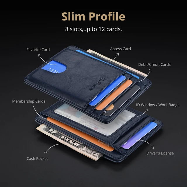 Alt view image 4 of 7 - Slim Minimalist Front Pocket RFID Blocking Leather Wallets for Men and Women - Alaska Blue