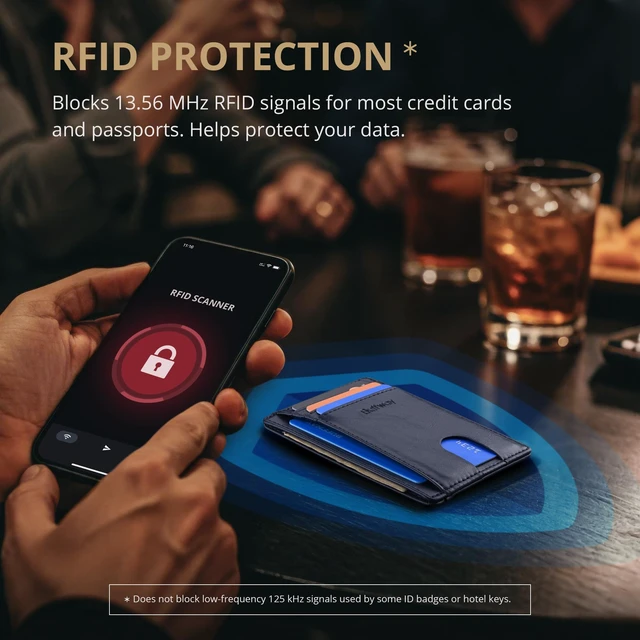 Alt view image 6 of 7 - Slim Minimalist Front Pocket RFID Blocking Leather Wallets for Men and Women - Alaska Blue