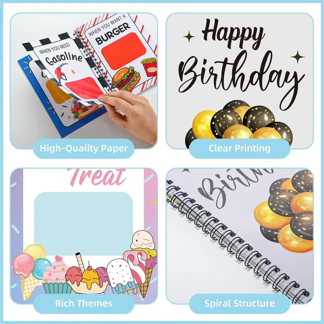 Alt view image 3 of 7 - Happy Birthday Gift Card Book 7x5" Organizer, Classic | Spiral Bound Card Book, 7"x5" Greeting Album for Personalized Memories, DIY Personalized Gifts for Family Friends