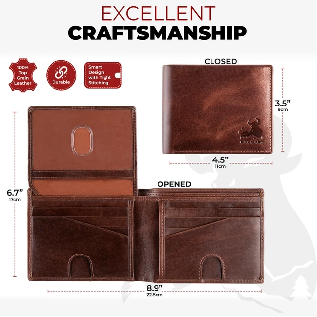 Alt view image 4 of 7 - RFID Blocking Bifold Mens Wallet Premium Top Grain Leather Brown Extra Capacity Wallet for Men Genuine Leather Western Brown, 11+ Cards, Flip Up ID Window, Gift For Men in Nice Gift Box