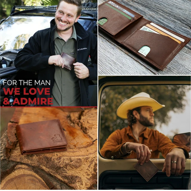 Alt view image 5 of 7 - RFID Blocking Bifold Mens Wallet Premium Top Grain Leather Brown Extra Capacity Wallet for Men Genuine Leather Western Brown, 11+ Cards, Flip Up ID Window, Gift For Men in Nice Gift Box