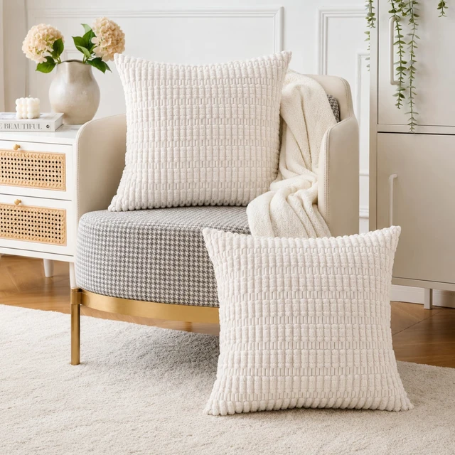 Alt view image 4 of 7 - Pack of 2 Corduroy Decorative Throw Pillow Covers 18x18 Inch, Cream White | Fall Soft Striped Pillow Covers Modern Farmhouse Home Decor Christmas Throw Pillow Covers for Sofa Living Room Couch Bed