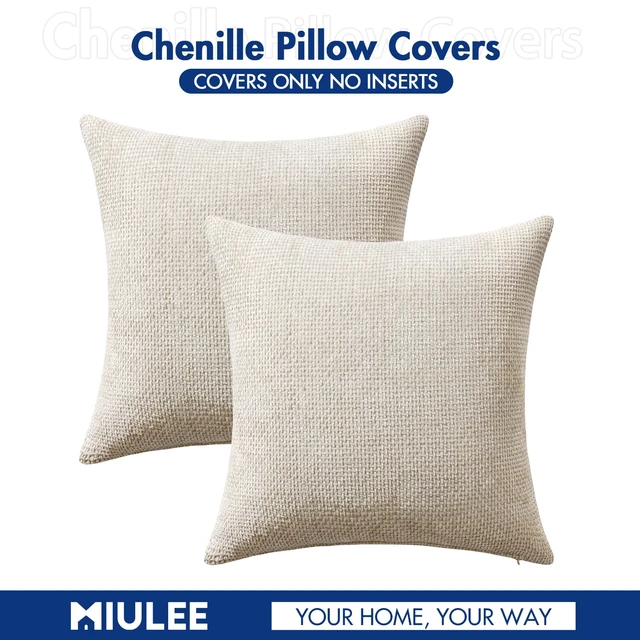 Alt view image 7 of 7 - Decorative Couch Throw Pillow Covers 18x18 Inch Neutral Beige 2 Pack | Modern Boho Accent, Soft Chenille Pillow Covers, Farmhouse Cushion Cases for Home Decor Bed Sofa Living Room