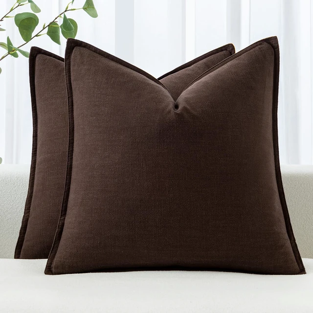 Main image of Decorative Linen Pillow Covers 18x18 Inch Dark Brown | Boho Farmhouse Fall Autumn Couch Throw Pillows for Bed, Pack of 2 Accent Modern Pillowcases, Sofa Livingroom Home Decor