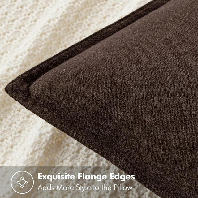 Alt view image 2 of 6 - Decorative Linen Pillow Covers 18x18 Inch Dark Brown | Boho Farmhouse Fall Autumn Couch Throw Pillows for Bed, Pack of 2 Accent Modern Pillowcases, Sofa Livingroom Home Decor