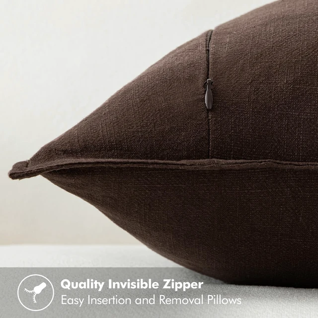 Alt view image 3 of 6 - Decorative Linen Pillow Covers 18x18 Inch Dark Brown | Boho Farmhouse Fall Autumn Couch Throw Pillows for Bed, Pack of 2 Accent Modern Pillowcases, Sofa Livingroom Home Decor