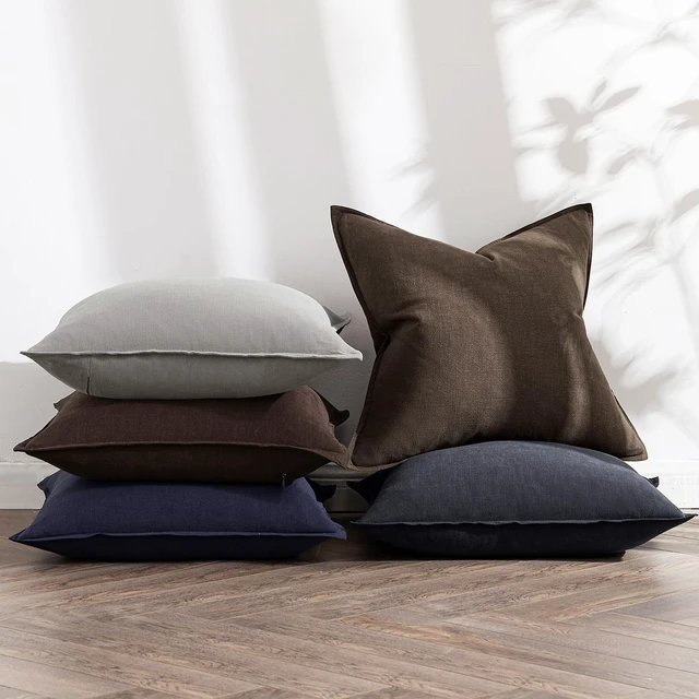 Alt view image 5 of 6 - Decorative Linen Pillow Covers 18x18 Inch Dark Brown | Boho Farmhouse Fall Autumn Couch Throw Pillows for Bed, Pack of 2 Accent Modern Pillowcases, Sofa Livingroom Home Decor