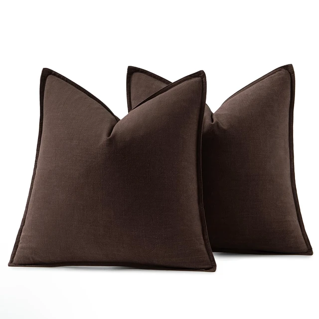 Alt view image 6 of 6 - Decorative Linen Pillow Covers 18x18 Inch Dark Brown | Boho Farmhouse Fall Autumn Couch Throw Pillows for Bed, Pack of 2 Accent Modern Pillowcases, Sofa Livingroom Home Decor