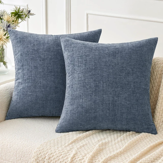 Main image of Soft Chenille Throw Pillow Covers Dark Grey Blue 18x18 Pack of 2 | Modern Coastal Home Decor, Classic Decorative Pillows, Solid Dyed Cases, Boho Couch Cushion Covers for Sofa Bed Living Room