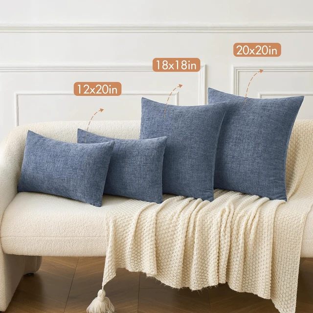 Alt view image 4 of 6 - Soft Chenille Throw Pillow Covers Dark Grey Blue 18x18 Pack of 2 | Modern Coastal Home Decor, Classic Decorative Pillows, Solid Dyed Cases, Boho Couch Cushion Covers for Sofa Bed Living Room