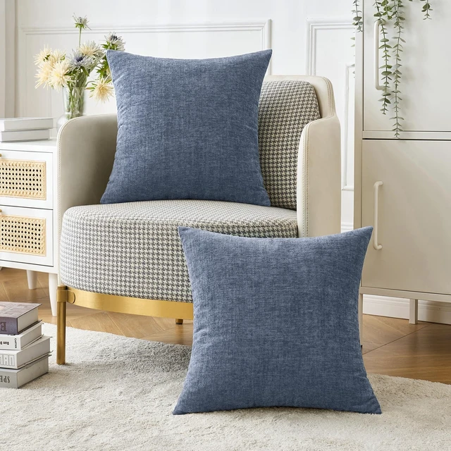 Alt view image 5 of 6 - Soft Chenille Throw Pillow Covers Dark Grey Blue 18x18 Pack of 2 | Modern Coastal Home Decor, Classic Decorative Pillows, Solid Dyed Cases, Boho Couch Cushion Covers for Sofa Bed Living Room