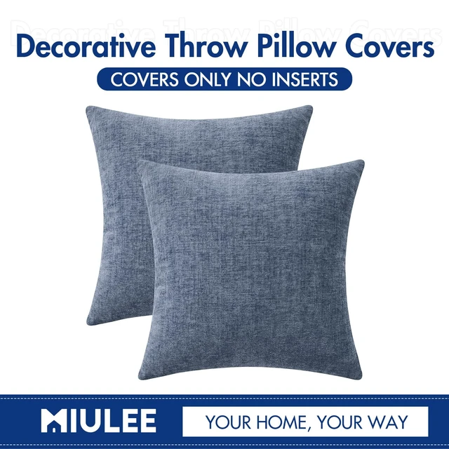 Alt view image 6 of 6 - Soft Chenille Throw Pillow Covers Dark Grey Blue 18x18 Pack of 2 | Modern Coastal Home Decor, Classic Decorative Pillows, Solid Dyed Cases, Boho Couch Cushion Covers for Sofa Bed Living Room