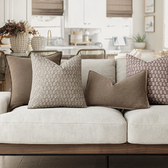 Alt view image 6 of 7 - Decorative Floral Print Throw Pillow Covers 18×18 Inch,Tan Taupe | Set of 2 Vintage Accent Farmhouse Cushion Covers,Boho Neutral Pillowcase,Home Decor for Sofa Chair Couch Bedroom Living Room