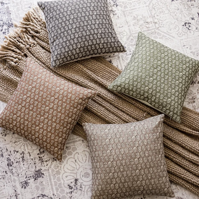 Alt view image 7 of 7 - Decorative Floral Print Throw Pillow Covers 18×18 Inch,Tan Taupe | Set of 2 Vintage Accent Farmhouse Cushion Covers,Boho Neutral Pillowcase,Home Decor for Sofa Chair Couch Bedroom Living Room
