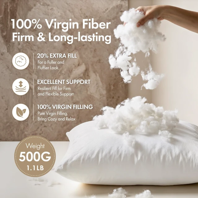 Alt view image 3 of 6 - 18x18 Pillow Inserts 4 Pack, 100% Virgin Fiber Filling Throw Pillows | Decorative Pillows for Sofa Bed Couch, Firm and Full Pillows, Excellent Support, Soft Brushed Fabric