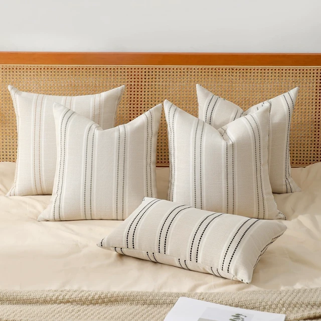 Alt view image 7 of 7 - Decorative Throw Pillow Covers 20x20 Set of 2 Striped Pillow Covers | Textured Linen Grey Pillow Covers Outdoor Farmhouse Throw Pillows for Couch Sofa Bed Living Room Cushion Covers Home Decor