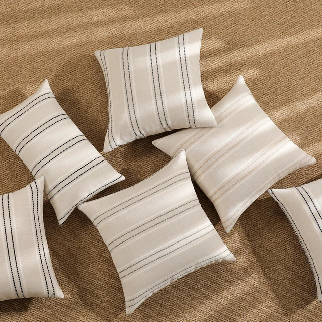 Alt view image 6 of 7 - Decorative Throw Pillow Covers 20x20 Set of 2 Striped Pillow Covers | Textured Linen Grey Pillow Covers Outdoor Farmhouse Throw Pillows for Couch Sofa Bed Living Room Cushion Covers Home Decor