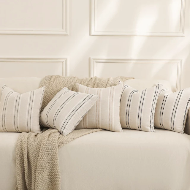 Alt view image 5 of 7 - Decorative Throw Pillow Covers 20x20 Set of 2 Striped Pillow Covers | Textured Linen Grey Pillow Covers Outdoor Farmhouse Throw Pillows for Couch Sofa Bed Living Room Cushion Covers Home Decor