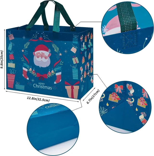 Alt view image 2 of 7 - 12 Pack Christmas Gift Bags 13 Large Reusable Tote Bags | Non-Wove Bags with Handles for New Year's Shopping, Christmas Surprise, Xmas Party Supplies,12.8"×9.8"×6.7"