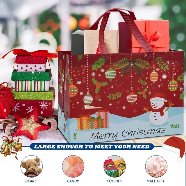 Alt view image 3 of 7 - 12 Pack Christmas Gift Bags 13 Large Reusable Tote Bags | Non-Wove Bags with Handles for New Year's Shopping, Christmas Surprise, Xmas Party Supplies,12.8"×9.8"×6.7"