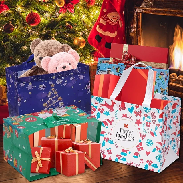 Alt view image 4 of 7 - 12 Pack Christmas Gift Bags 13 Large Reusable Tote Bags | Non-Wove Bags with Handles for New Year's Shopping, Christmas Surprise, Xmas Party Supplies,12.8"×9.8"×6.7"