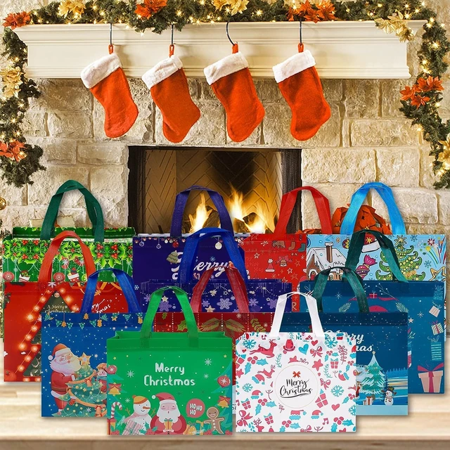 Alt view image 5 of 7 - 12 Pack Christmas Gift Bags 13 Large Reusable Tote Bags | Non-Wove Bags with Handles for New Year's Shopping, Christmas Surprise, Xmas Party Supplies,12.8"×9.8"×6.7"