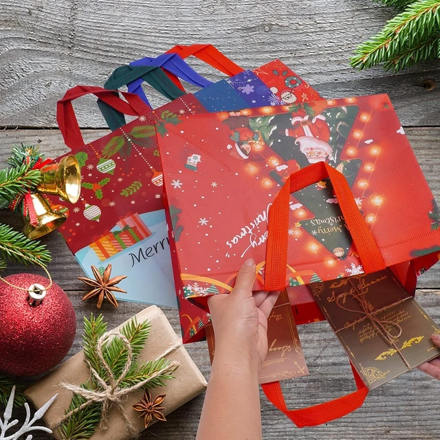 Alt view image 7 of 7 - 12 Pack Christmas Gift Bags 13 Large Reusable Tote Bags | Non-Wove Bags with Handles for New Year's Shopping, Christmas Surprise, Xmas Party Supplies,12.8"×9.8"×6.7"