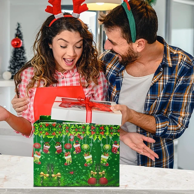 Alt view image 6 of 7 - 12 Pack Christmas Gift Bags 13 Large Reusable Tote Bags | Non-Wove Bags with Handles for New Year's Shopping, Christmas Surprise, Xmas Party Supplies,12.8"×9.8"×6.7"