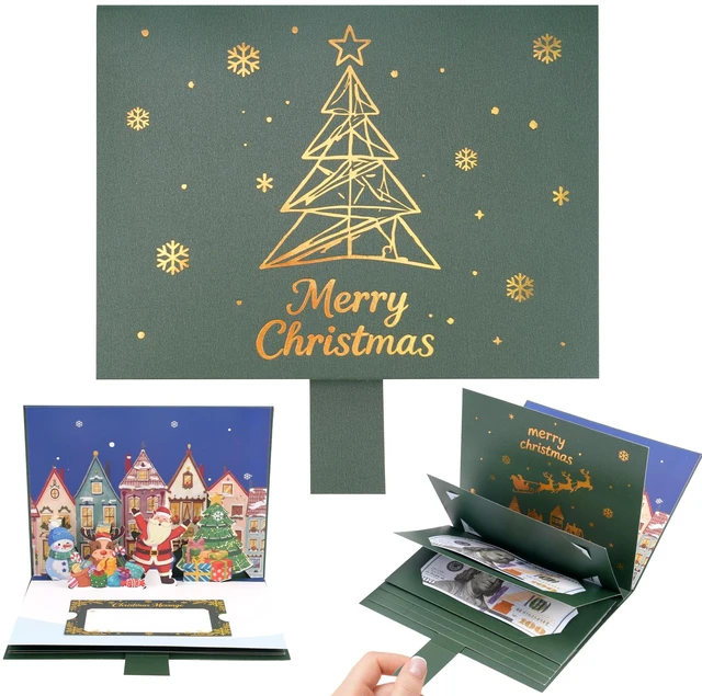 Main image of 3D Pattern Pull-Out Christmas Money Holders & Gift Card Book with Envelope | AllinOne Christmas Cash Card Booklet, Builtin 3D Pattern, Christmas Note Card, PullOut Money Holder