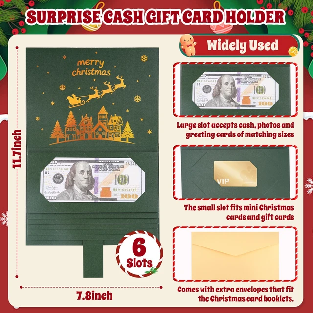 Alt view image 4 of 6 - 3D Pattern Pull-Out Christmas Money Holders & Gift Card Book with Envelope | AllinOne Christmas Cash Card Booklet, Builtin 3D Pattern, Christmas Note Card, PullOut Money Holder