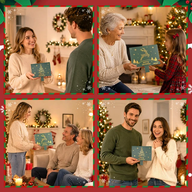 Alt view image 5 of 6 - 3D Pattern Pull-Out Christmas Money Holders & Gift Card Book with Envelope | AllinOne Christmas Cash Card Booklet, Builtin 3D Pattern, Christmas Note Card, PullOut Money Holder