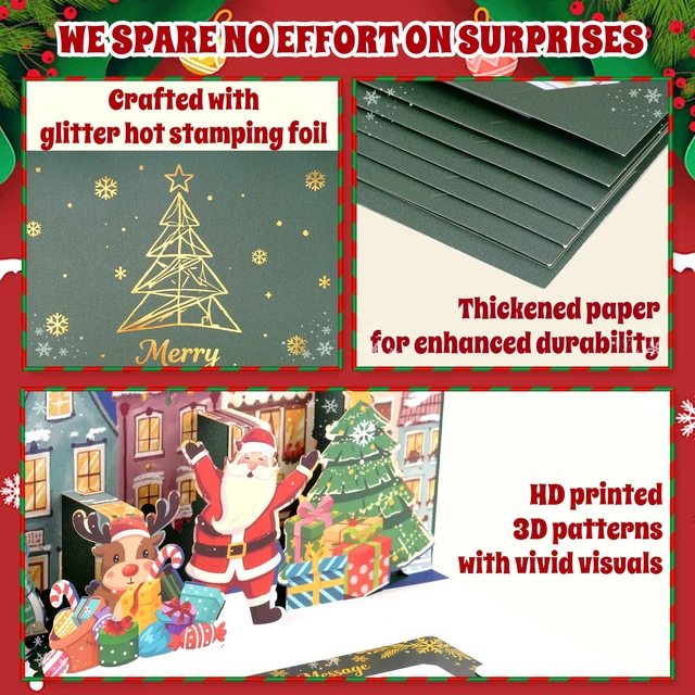 Alt view image 6 of 6 - 3D Pattern Pull-Out Christmas Money Holders & Gift Card Book with Envelope | AllinOne Christmas Cash Card Booklet, Builtin 3D Pattern, Christmas Note Card, PullOut Money Holder