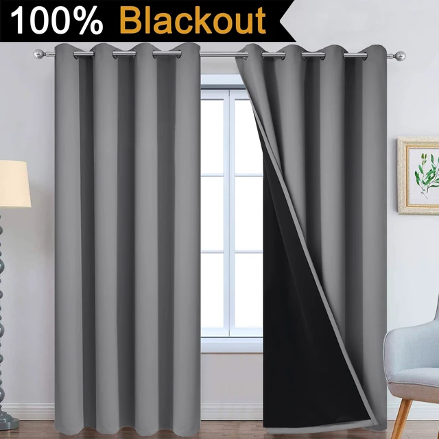Alt view image 2 of 7 - Grey 100% Blackout Curtain Panels 84 inches, 52" Wide, 2 Panels | Blackout Curtain Panels for Bedroom, 2 Thick Layers Grommet Top Thermal Insulated Drapes with Black Liner for Living Room