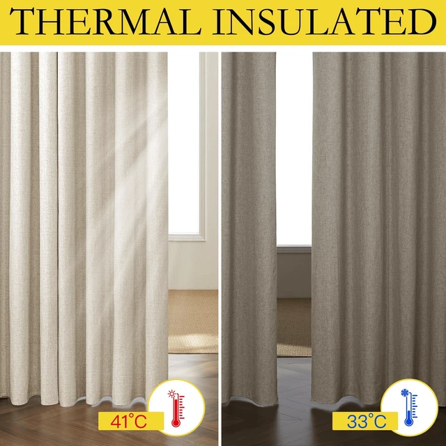Alt view image 4 of 6 - Natural 100% Blackout Linen Curtains 84 inch Long Burg for Living Room, 2 Panels, 52" Wide, Farmhouse Thick Completely Blackout Window Treatment Thermal Insulated Warm Drapes for Winter