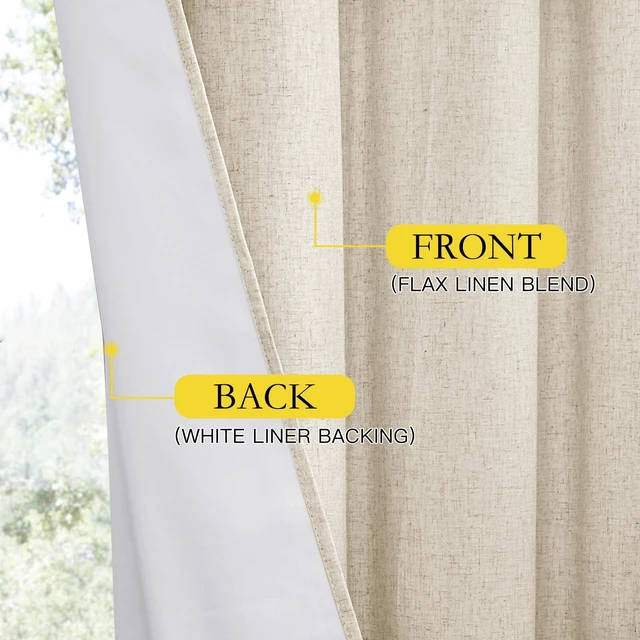 Alt view image 5 of 6 - Natural 100% Blackout Linen Curtains 84 inch Long Burg for Living Room, 2 Panels, 52" Wide, Farmhouse Thick Completely Blackout Window Treatment Thermal Insulated Warm Drapes for Winter