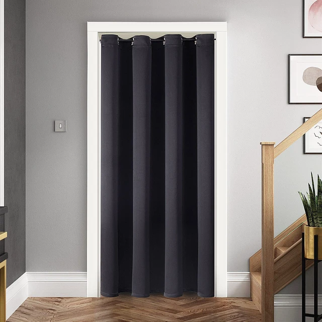 Alt view image 7 of 7 - Blackout Curtains Door Curtain for Doorway Privacy Closet Drapes | 34W x 80L, Black, for Living Room/Bedroom Closet Door, Thermal Insulate Temporary Doorway Single Curtain Drapes, 1 Panel
