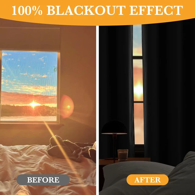 Alt view image 3 of 7 - 100% Blackout Black Curtains for Bedroom Living Room 84 inch Long | Thermal Insulated, Heat UV Light Blocking, Noise Reducing, Window Curtains & Drapes for Kids Baby Room, W52 x L84, 2 Panels
