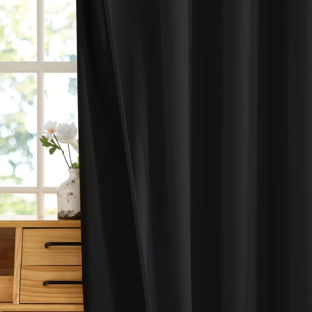 Alt view image 6 of 7 - 100% Blackout Black Curtains for Bedroom Living Room 84 inch Long | Thermal Insulated, Heat UV Light Blocking, Noise Reducing, Window Curtains & Drapes for Kids Baby Room, W52 x L84, 2 Panels