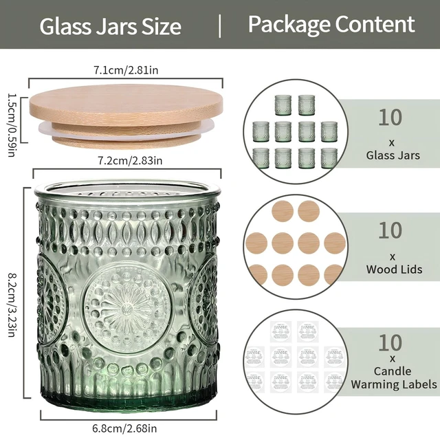 Alt view image 2 of 6 - 10 Pcs 8oz Glass Candle Jars with Lids, Candle Tins-Green | Premium Thick Glass, Secure Wooden Lids- Candle Jars for DIY Candle Making, Stunning Sunflower Design