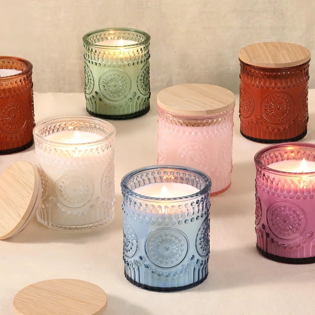 Alt view image 4 of 6 - 10 Pcs 8oz Glass Candle Jars with Lids, Candle Tins-Green | Premium Thick Glass, Secure Wooden Lids- Candle Jars for DIY Candle Making, Stunning Sunflower Design
