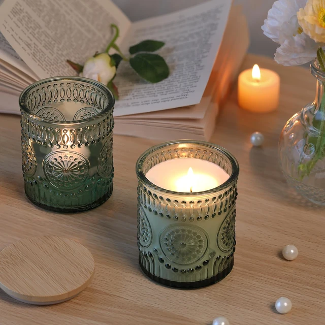 Alt view image 6 of 6 - 10 Pcs 8oz Glass Candle Jars with Lids, Candle Tins-Green | Premium Thick Glass, Secure Wooden Lids- Candle Jars for DIY Candle Making, Stunning Sunflower Design