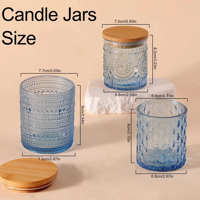 Alt view image 2 of 7 - 12Pack Blue Candle Jars - 3 Styles Candle Jar with Lids for Any Décor | Set includes 8oz & 10oz, Natural bamboo lids with Rubber Seal, Locks in Fragrance, Ideal for DIY Candle Making